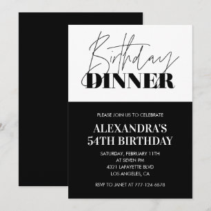 Black White 54th birthday invitations Dinner 