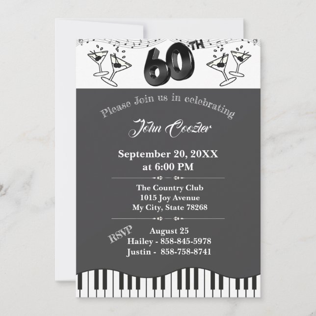 Black & White 60th Birthday Invitation with Martin (Front)