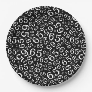 Black/White 65th Random Number Pattern Paper Plate