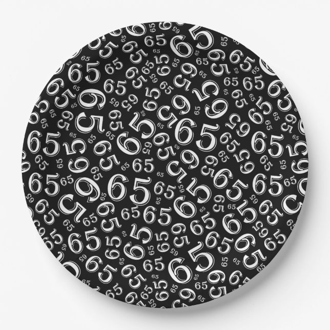  Black/White 65th Random Number Pattern Paper Plate (Front)