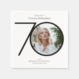 Black White 70th Birthday Minimalist Custom Photo  Napkin