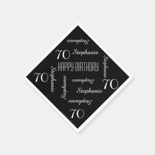 Black & White 70th Birthday Party Repeating Names Napkin