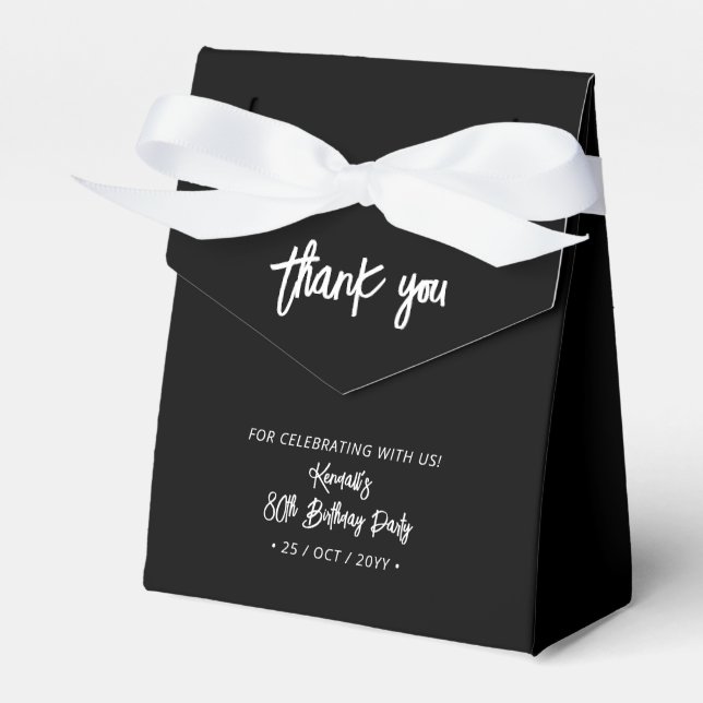 Black & White | 80th Birthday Party Thank you Favour Box (Front Side)