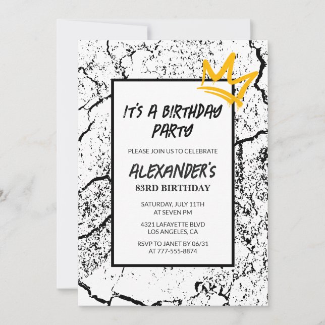 Black White 83rd birthday invitation Men Graffiti  (Front)