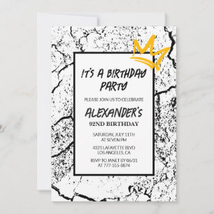 Black White 92nd birthday invitation Men Graffiti