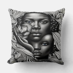 Black & White Abstract African American Women Cushion