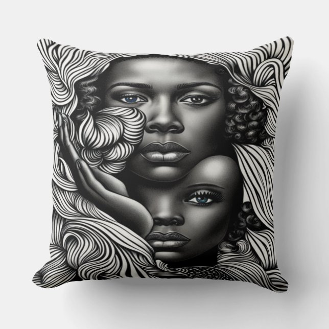 Black & White Abstract African American Women Cushion (Front)