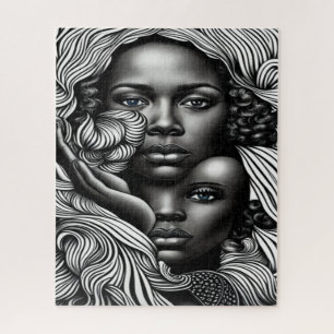 Black & White Abstract African American Women Jigsaw Puzzle