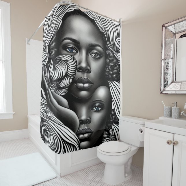 Black & White Abstract African American Women Shower Curtain (In Situ)