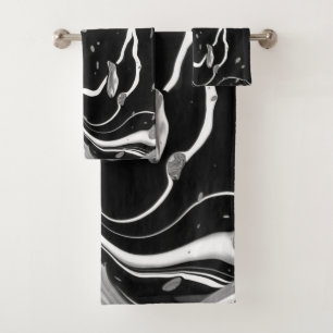Black White Abstract Bath Towel Set