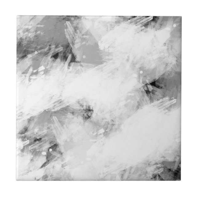 Black White Abstract Brushstrokes  Ceramic Tile (Front)