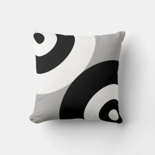 Black & White Abstract Circles on Grey Cushion