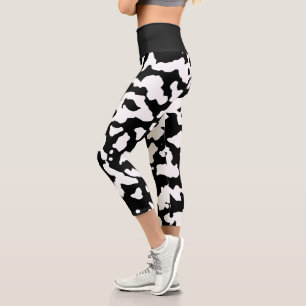 Black White Abstract Cow Print Capri Leggings