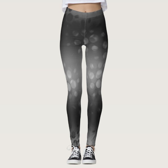 Black White Abstract Dots Leggings (Front)