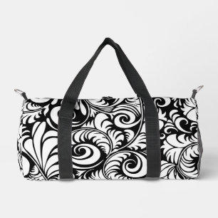 Black White Abstract Floral Prin Small Duffle Bag