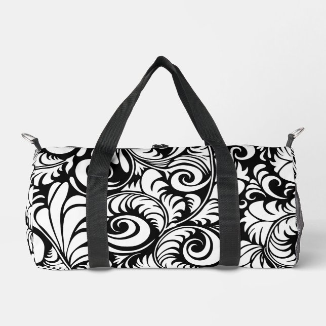 Black White Abstract Floral Prin Small Duffle Bag (Front)
