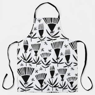 Black White Abstract Flowers: Elegant Pattern Apron