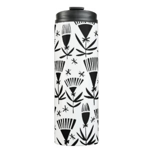 Black White Abstract Flowers: Elegant Pattern Thermal Tumbler