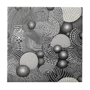 Black White Abstract Flowing Lines Geometric Ceramic Tile