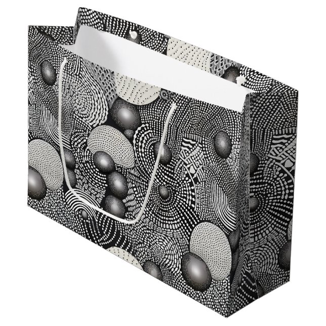 Black White Abstract Flowing Lines Geometric Large Gift Bag (Front Angled)