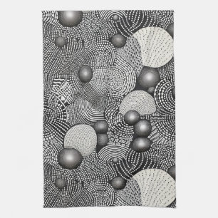 Black White Abstract Flowing Lines Geometric Tea Towel