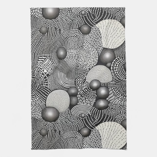 Black White Abstract Flowing Lines Geometric Tea Towel (Vertical)
