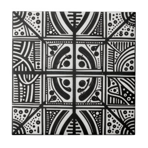Black White Abstract Geometric Pattern Ceramic Tile
