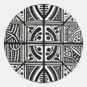 Black White Abstract Geometric Pattern Classic Round Sticker