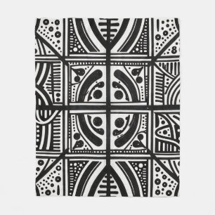 Black White Abstract Geometric Pattern Fleece Blanket