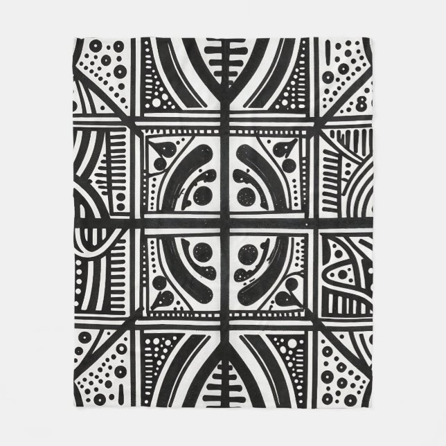Black White Abstract Geometric Pattern Fleece Blanket (Front)