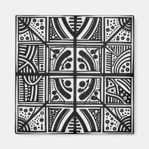 Black White Abstract Geometric Pattern Magnet