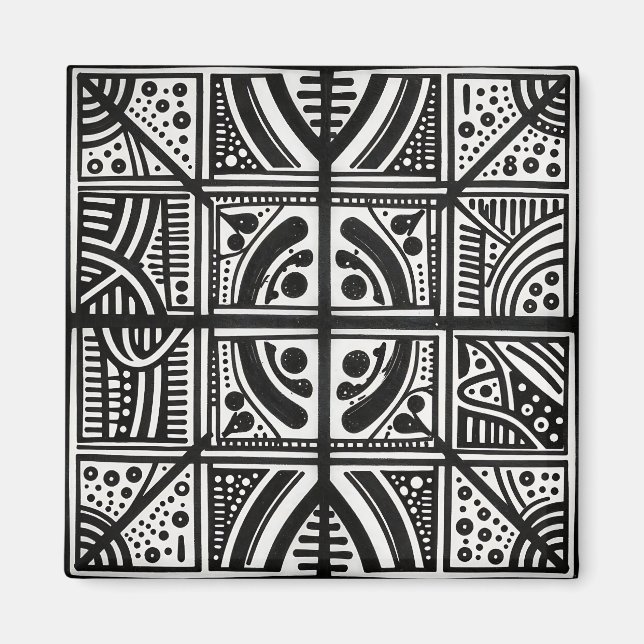 Black White Abstract Geometric Pattern Magnet (Front)