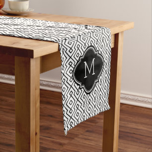 Black & White Abstract Geometric Pattern Medium Table Runner