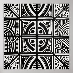 Black White Abstract Geometric Pattern Poster