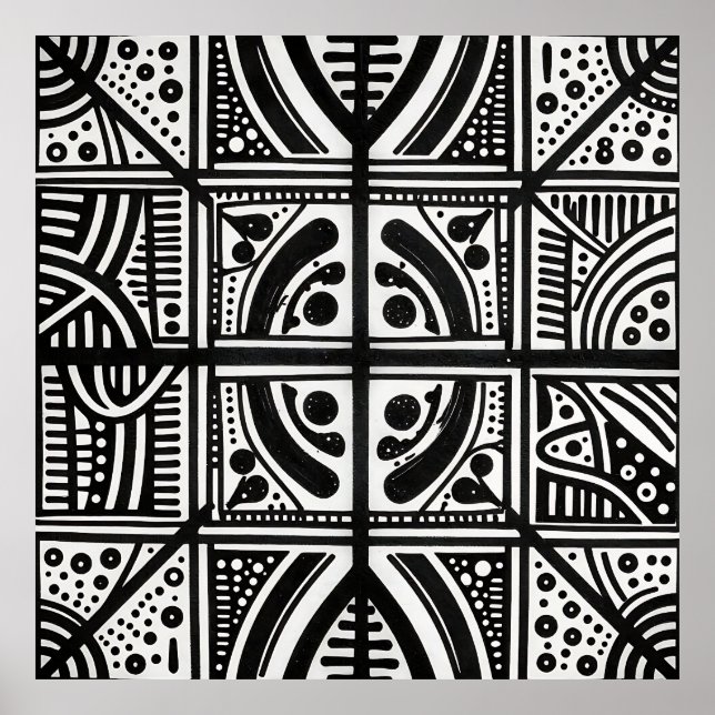Black White Abstract Geometric Pattern Poster (Front)