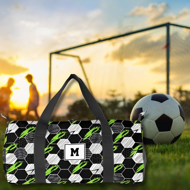 Black & White Abstract Geometric Soccer Sports Duffle Bag (Creator Uploaded)