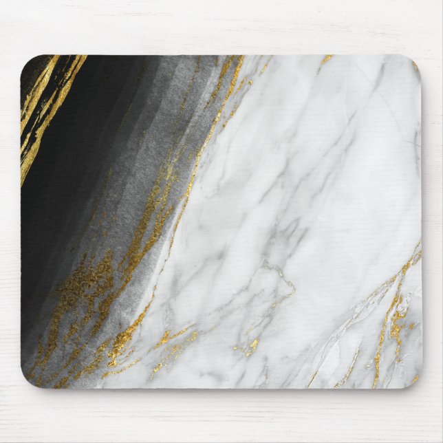 Black White Abstract Grey Carrara Gold Marble Mouse Pad (Front)