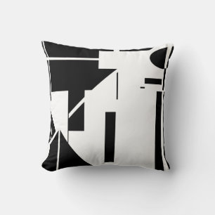 Black White Abstract Human-like Stick Figure Motif Cushion
