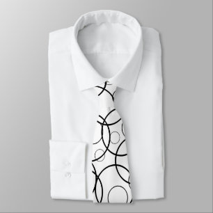 Black & White Abstract Linear Circles Tie