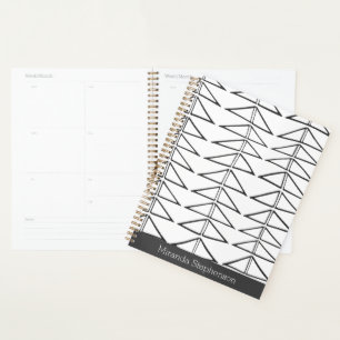 Black White Abstract Lines Shapes Personalised Planner