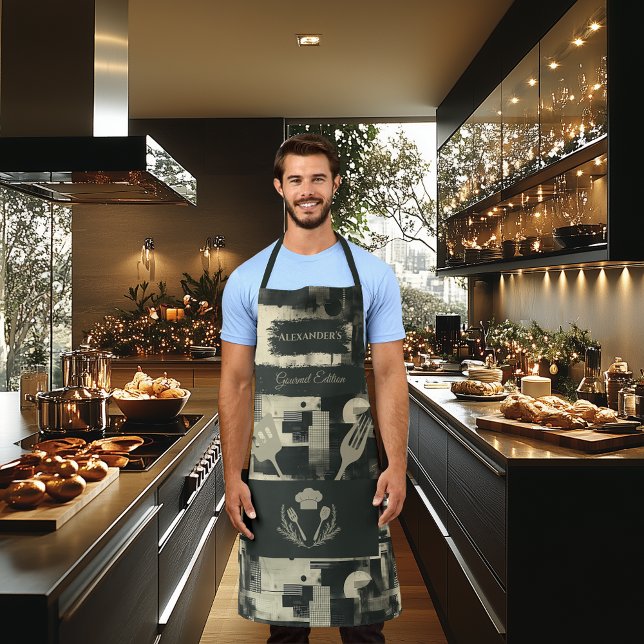 Black & White Abstract - Modern Monochrome Kitchen Apron (Creator Uploaded)