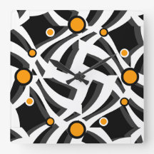 Black White Abstract Orange Wall Clock