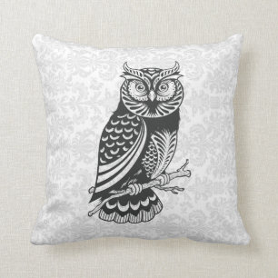 Black & White Abstract Owl Cushion