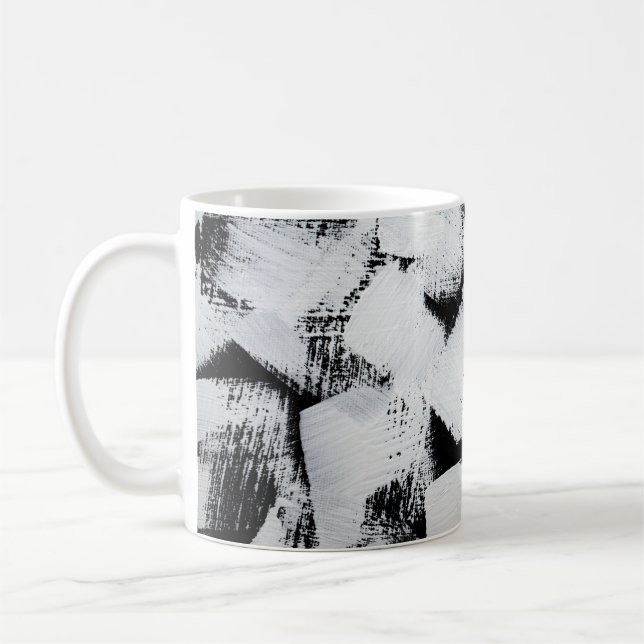 Black white, abstract painted canvas. coffee mug (Left)