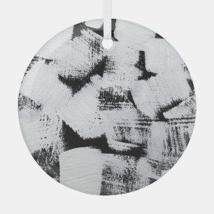 Black white, abstract painted canvas. glass tree decoration