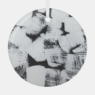 Black white, abstract painted canvas. glass tree decoration