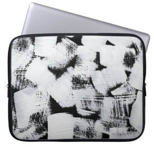Black white, abstract painted canvas. laptop sleeve