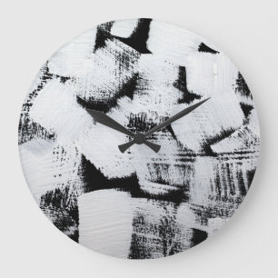 Black white, abstract painted canvas. large clock