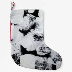Black white, abstract painted canvas. small christmas stocking