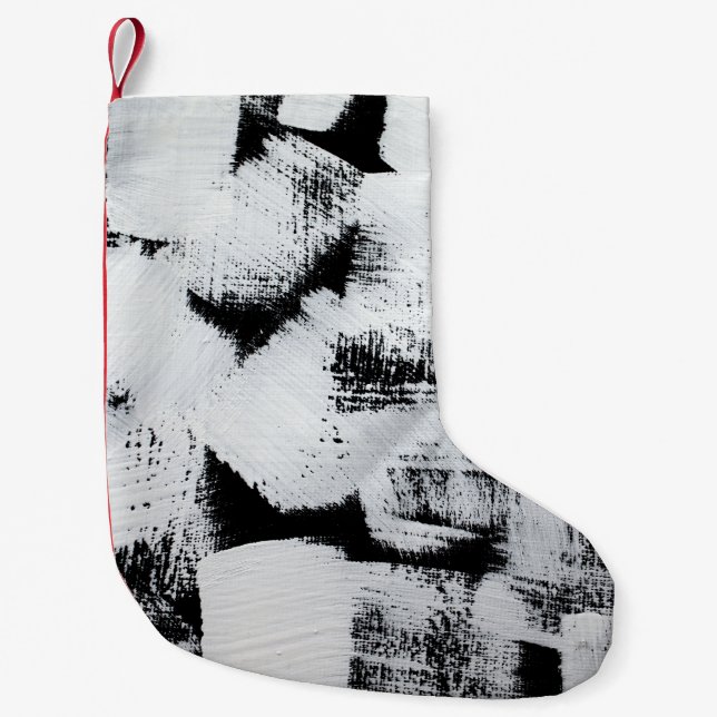 Black white, abstract painted canvas. small christmas stocking (Front)